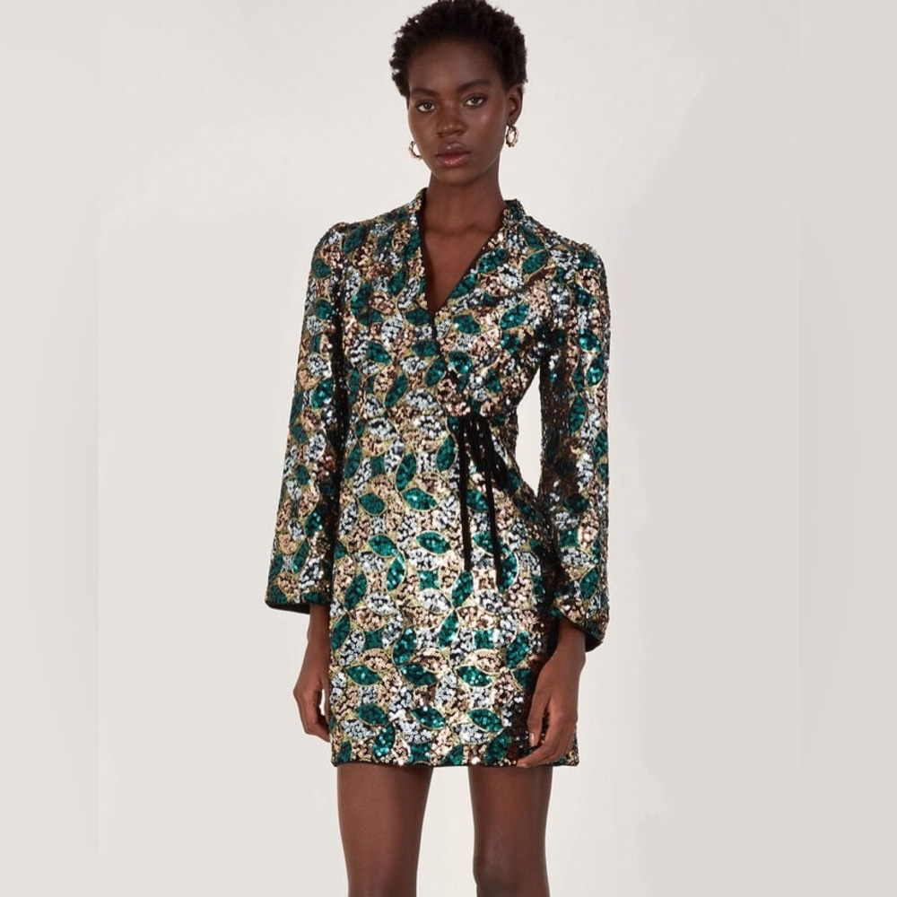 Monsoon sequin long sleeve dress size 14